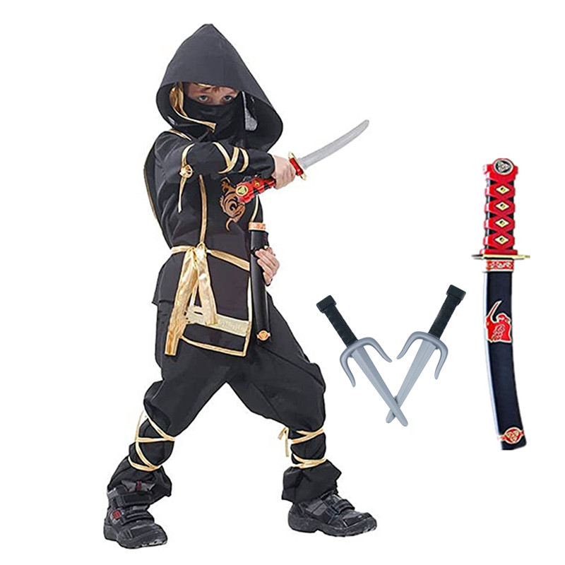 Kids Outdoor Ninja Warrior Course - Czarny kostium ninja chłopiec Halloween japoński