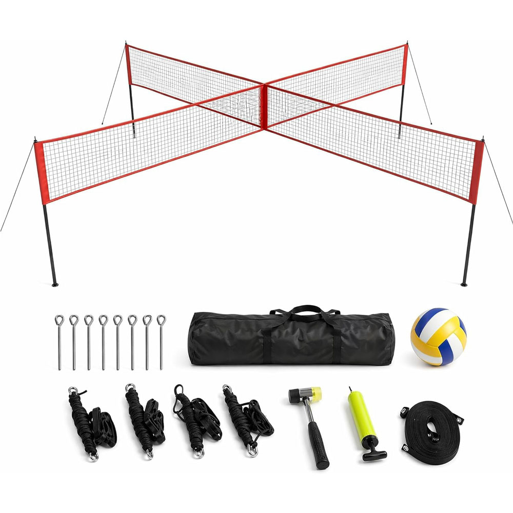 Kids Outdoor Volleyball Net - 4-częściowy zestaw do siatkówki z krzyżowym